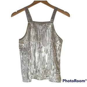 Meave by Anthropology silver Crinkled metalic sleeveles top, Size S